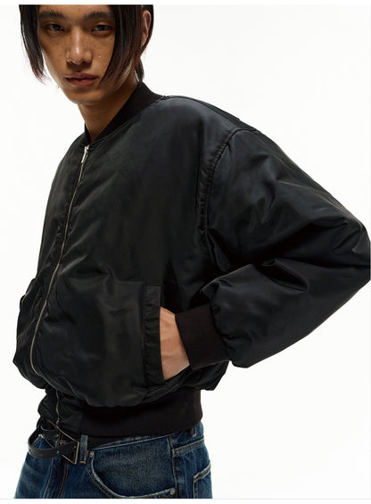 BACK PLEATED TWILL COTTON BOMBER
