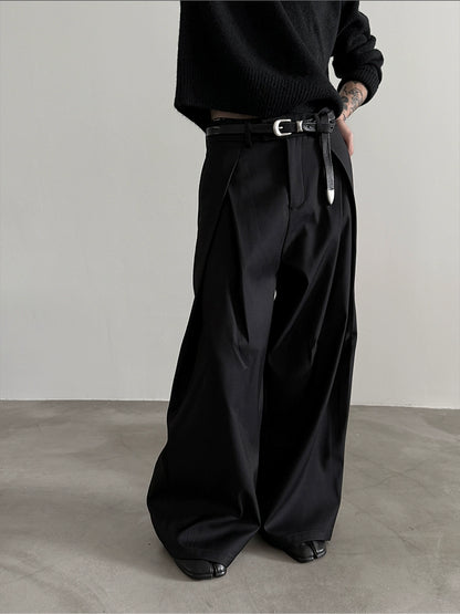 HEAVY-WEIGHT THREE-DIMENSIONAL PLEATED SLACKS