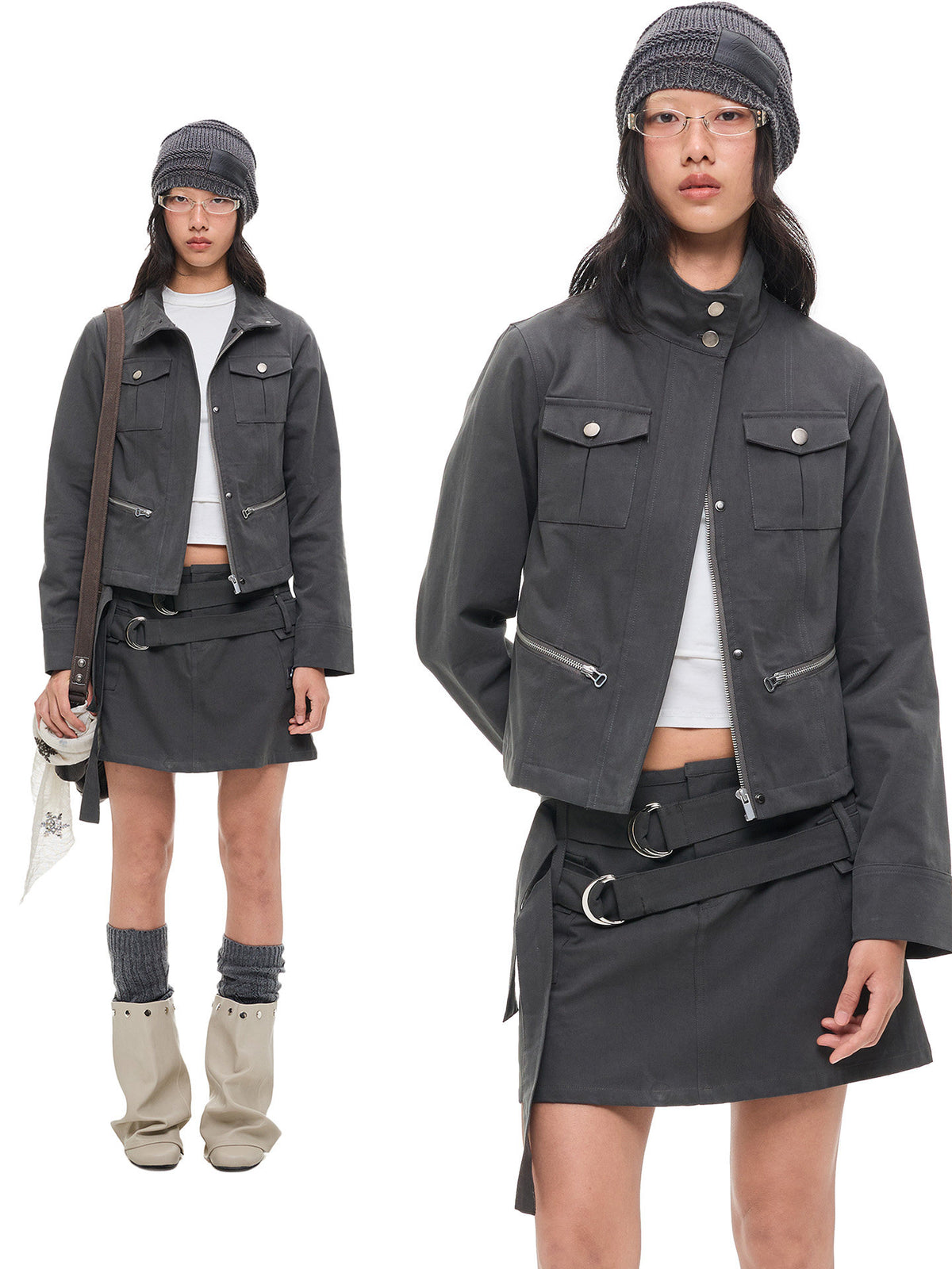OXIDIZED STAND COLLAR DENIM JACKET