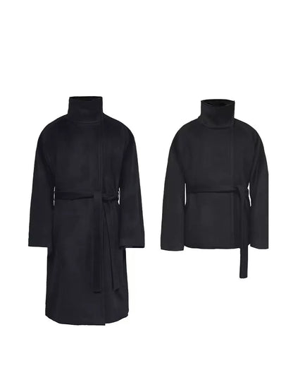 ASYMMETRIC LACE-UP HEAVY WOOL COAT