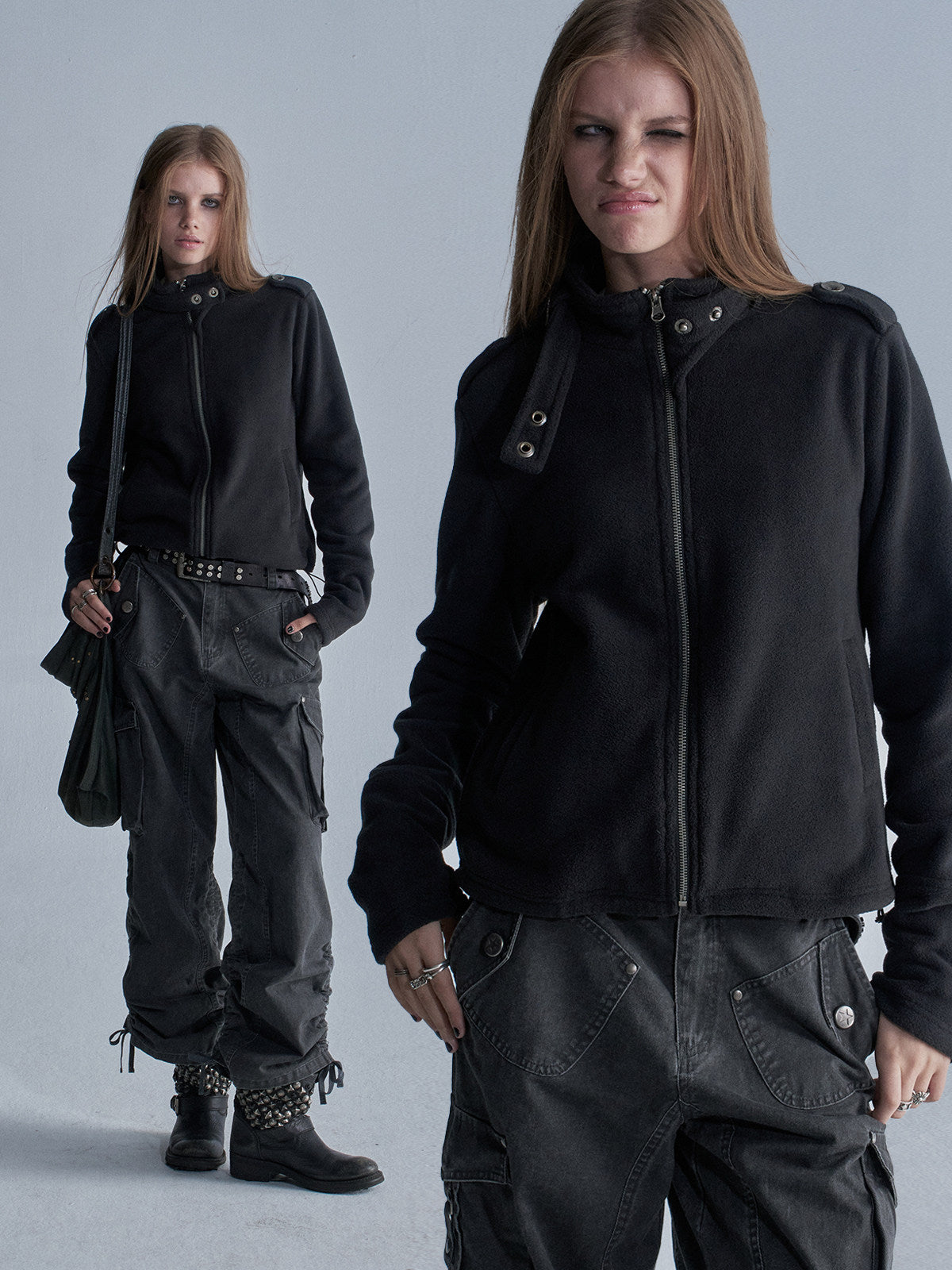 FLEECE DRAWSTRING HEM ZIP JACKET