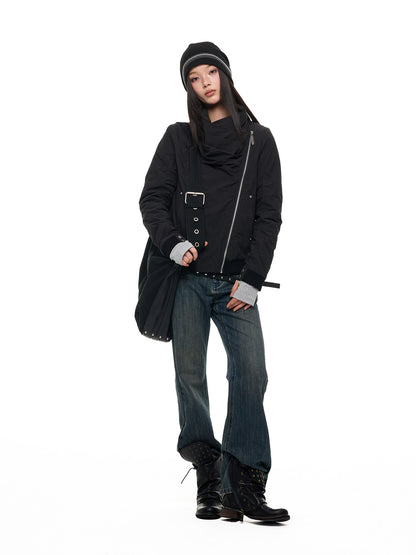 OFFSET ZIP STACKED COLLAR JACKET