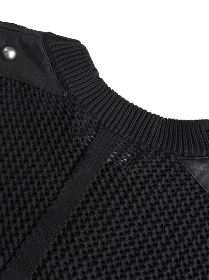 RIVETED ZIP LEATHER KNIT PULLOVER