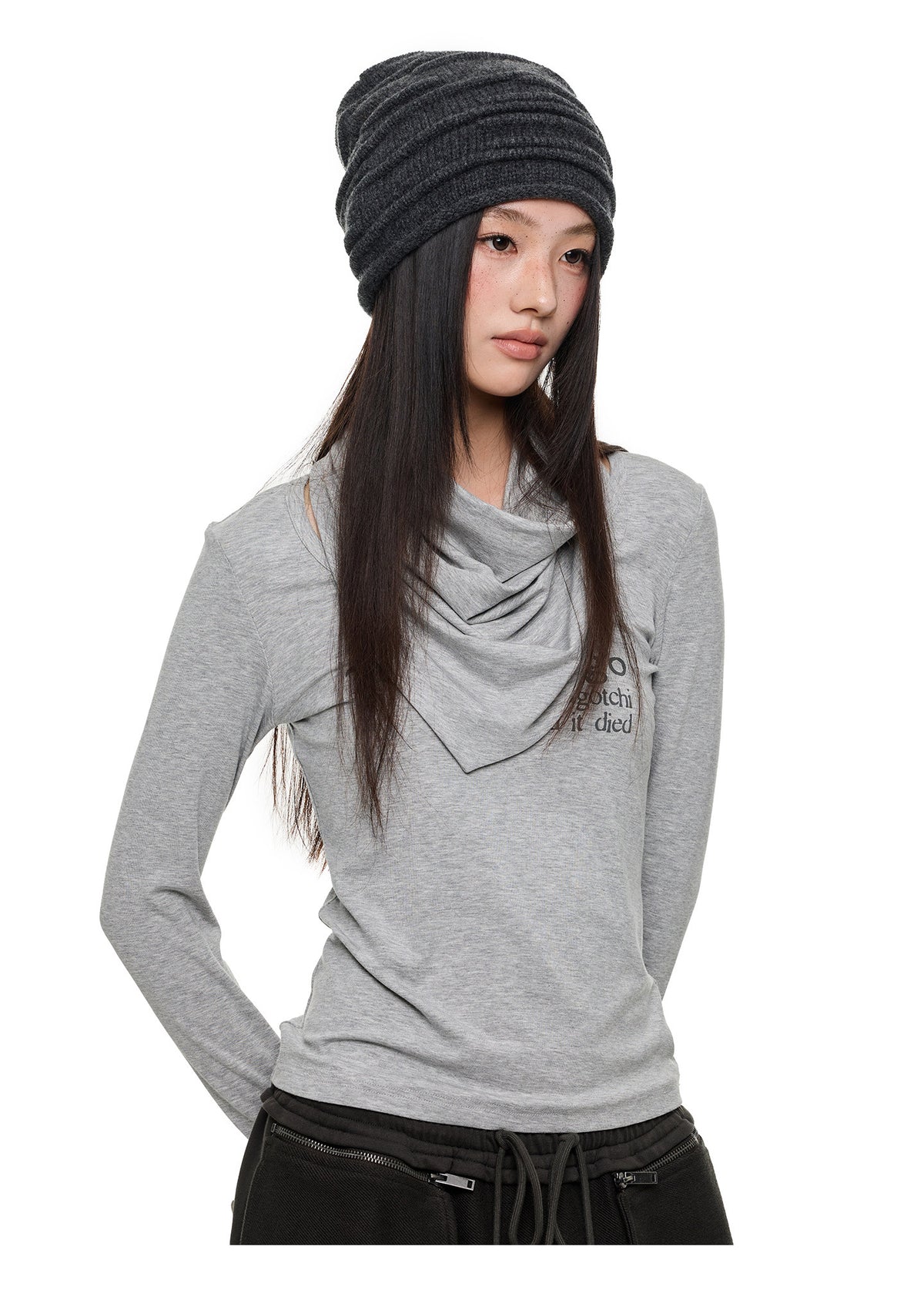 SCARF STACKED U NECK TEE