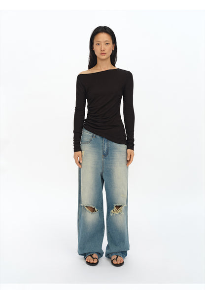 WASHED VANDALIZED STRAIGHT JEANS