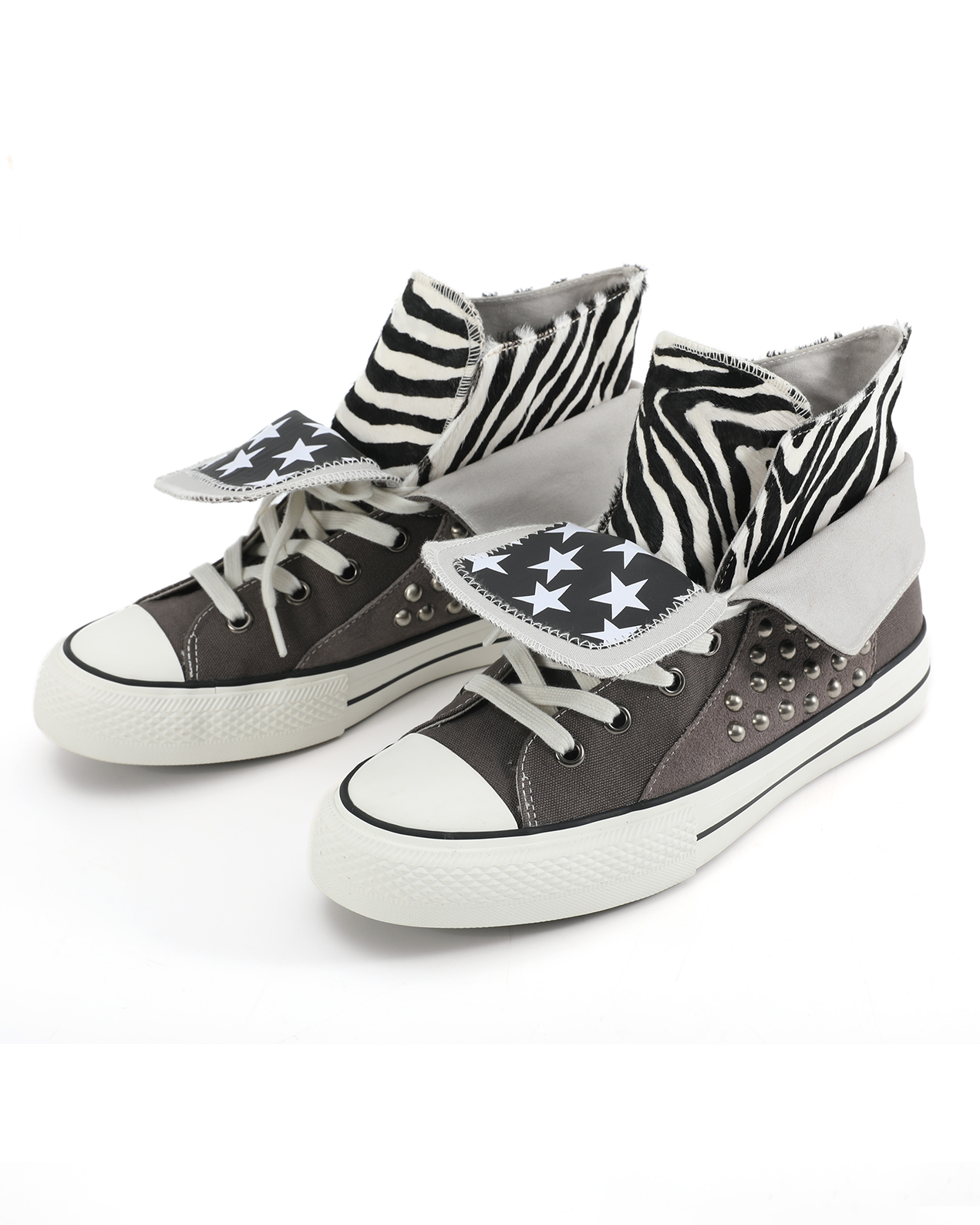 SUEDE PANEL RIVETED CANVAS SNEAKERS