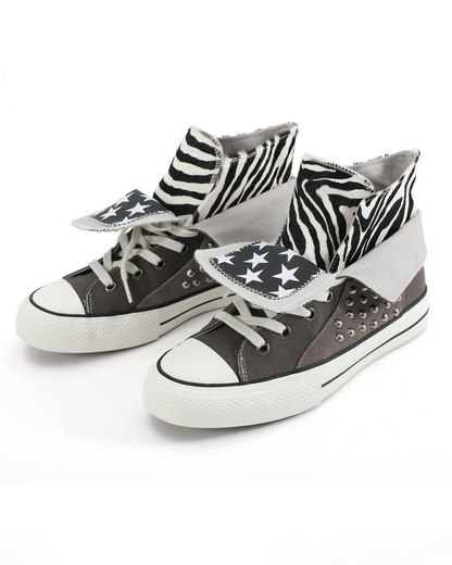 SUEDE PANEL RIVETED CANVAS SNEAKERS