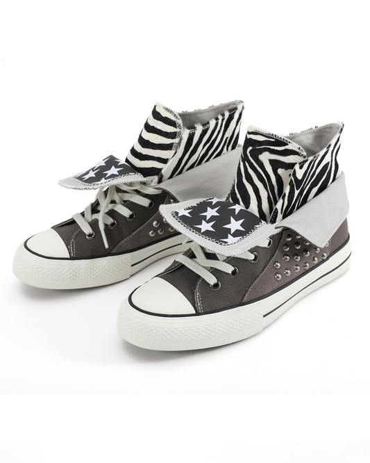 SUEDE PANEL RIVETED CANVAS SNEAKERS