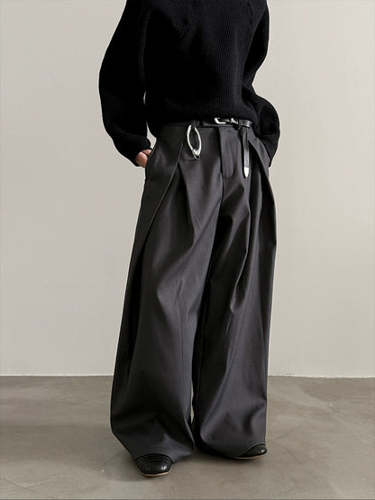 HEAVY-WEIGHT THREE-DIMENSIONAL PLEATED SLACKS