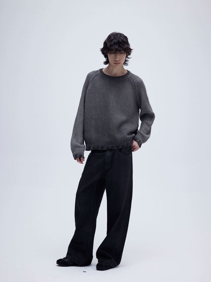 GRADIENT DISTRESSED KNIT SWEATER