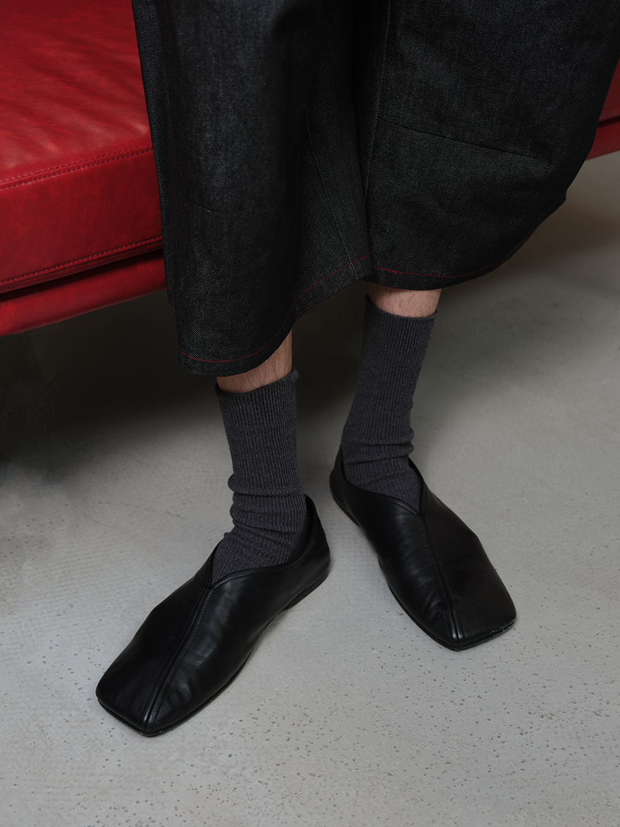 OBLIQUE TOE LEATHER MONK SHOES