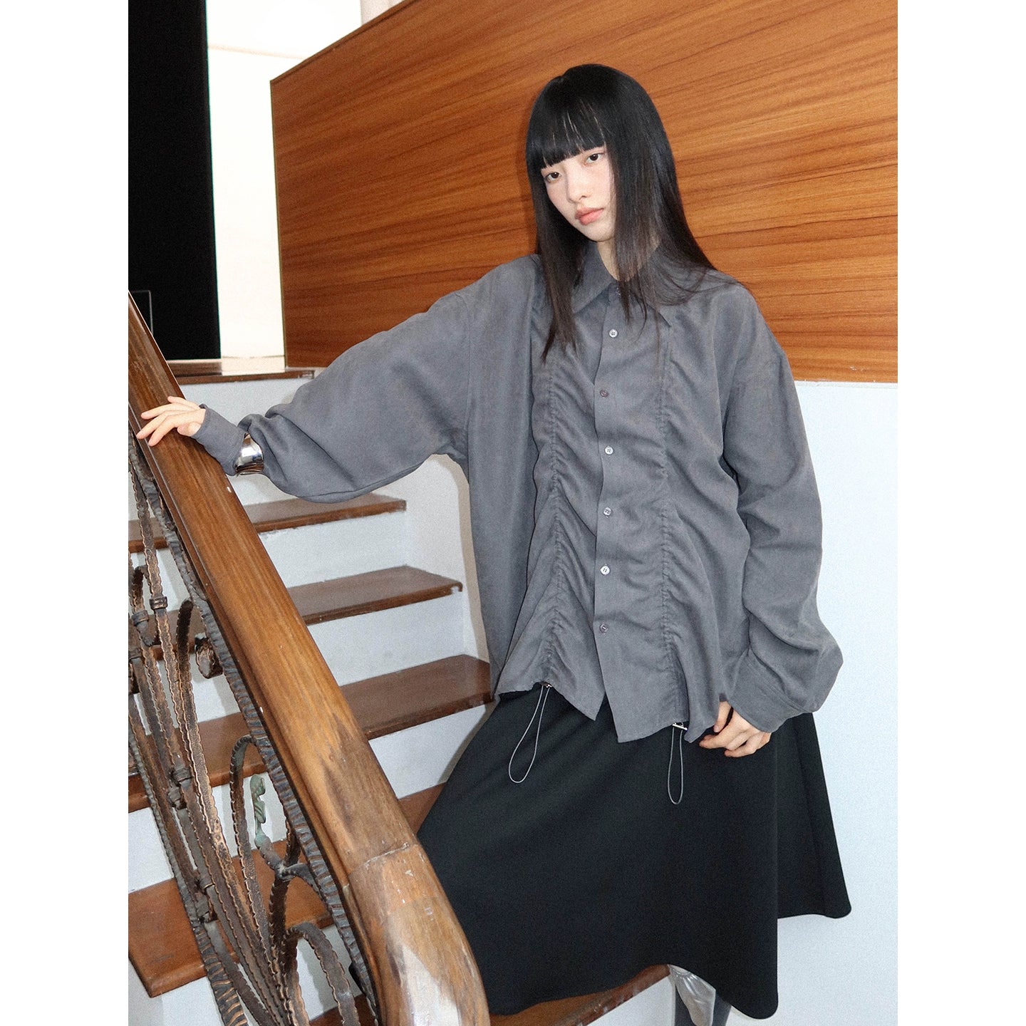 DRAWSTRING LOOSE SHIRT JACKET