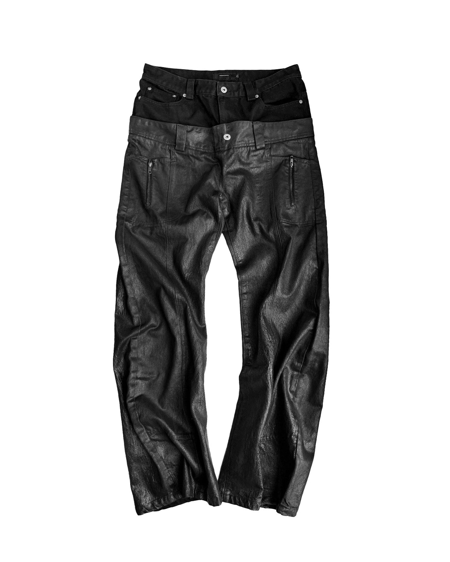 CRACKED COATING DOUBLE WAIST JEANS