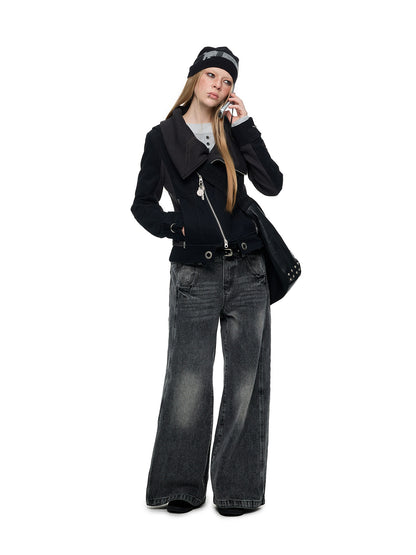 PATCHWORK PILE COLLAR CROPPED JACKET