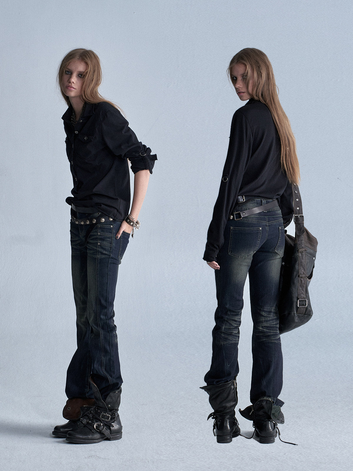 LOW RISE WHISKER FLARE JEANS