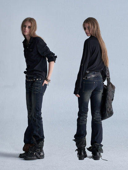LOW RISE WHISKER FLARE JEANS