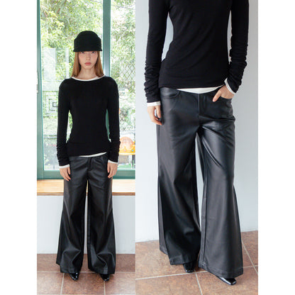 FAUX LEATHER PLEATED SLACKS