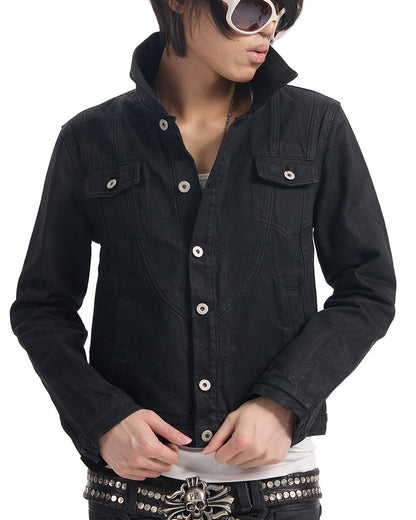 BLACK WAXED CROPPED DENIM JACKET
