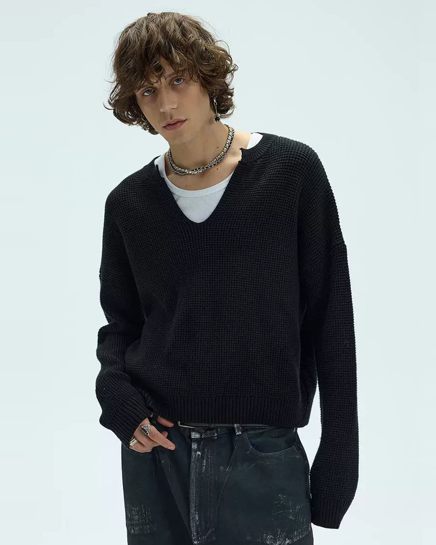 LOOSE TRICOLOR V-NECK SWEATER
