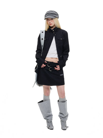 OXIDIZED STAND COLLAR DENIM JACKET