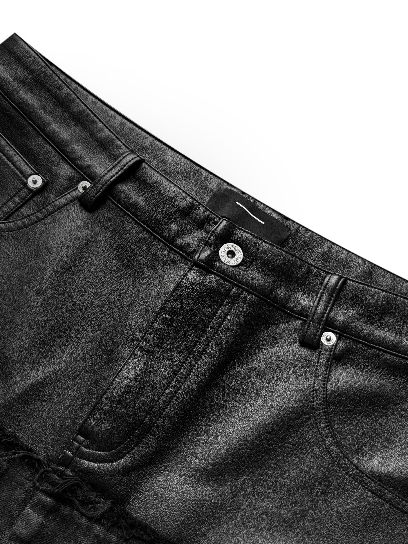 DOUBLE WAIST PU PATCHWORK JEANS